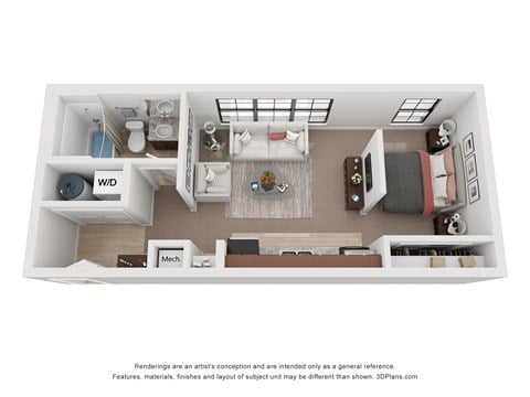 Floor plan for studio, 1 bath, 501 sqft